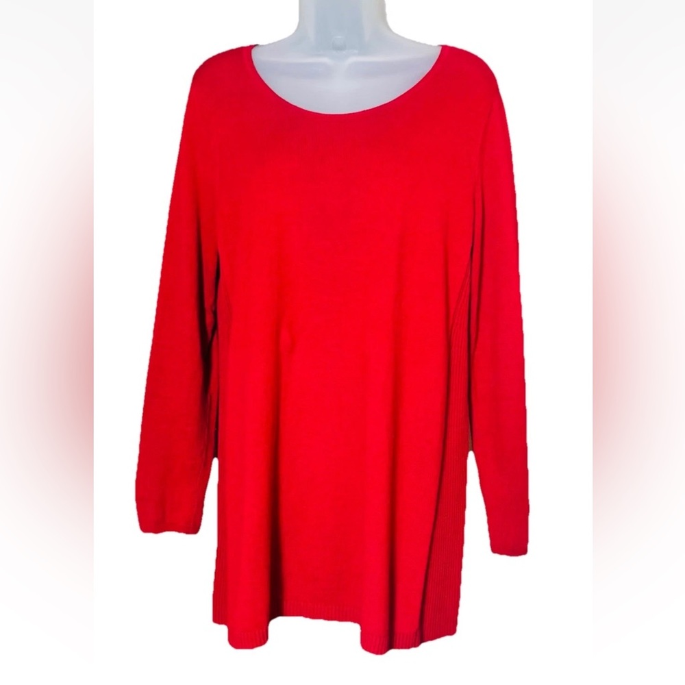 J. Jill Long Sleeve Tunic Sweater Womens M Petite Red Cotton Blend